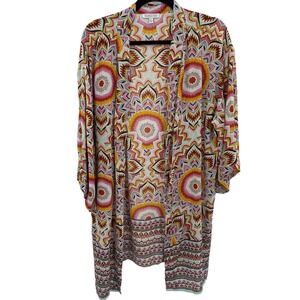 Patrons of Peace Kimono Cardigan Womens Small Multicolor Mandala Print Polyester